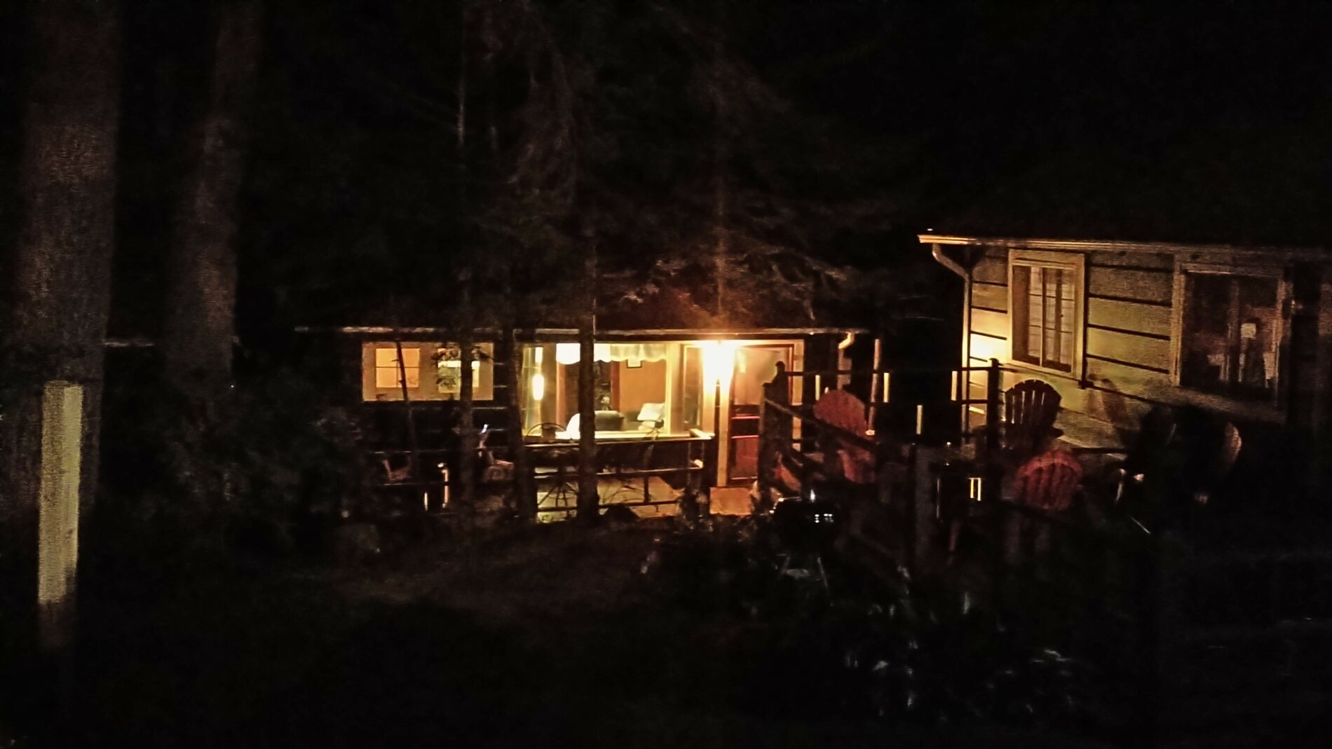 cabin at night