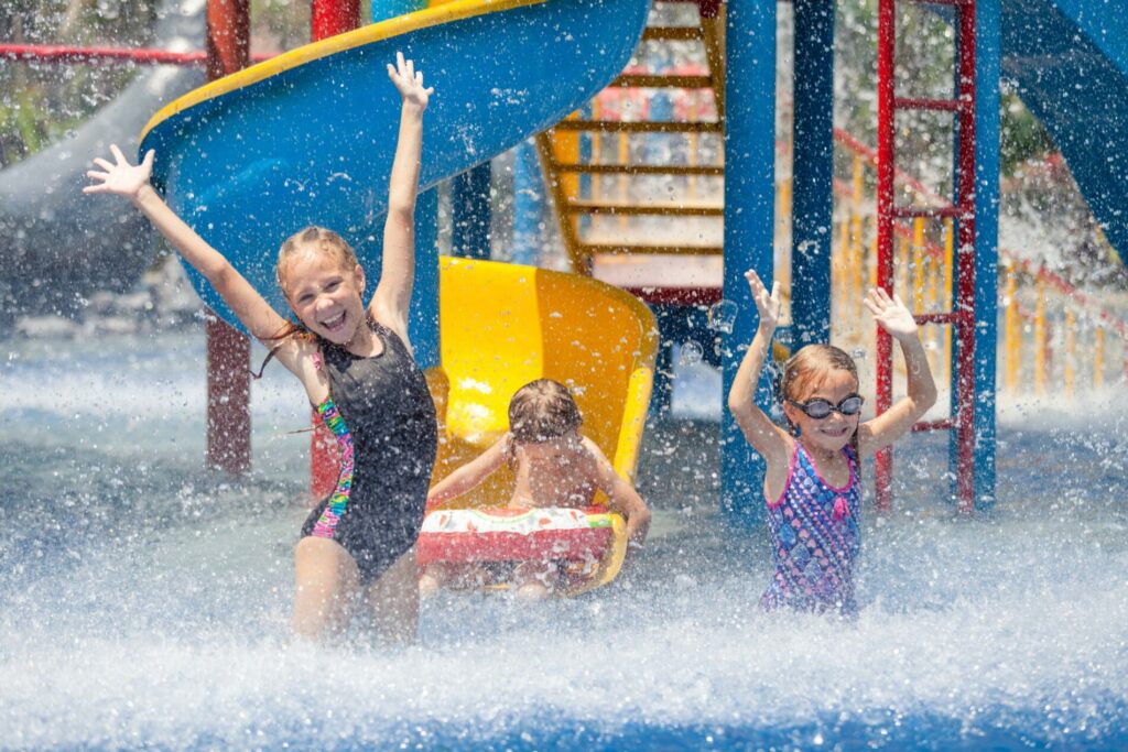 Kids playing in a water park